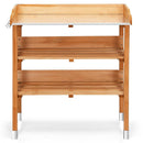 Solid Wood Outdoor Garden Bench Table with Bottom Storage Shelves and Metal Top