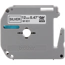 New, Pre-owned, Genuine Brother P-Touch M-931 Tape, 1/2" (0.47") Wide Standard Non-Laminated Tape, Black on Silver, 0.47" x 26.2' (12mm x 8M)