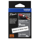New, Pre-owned, Genuine Brother TZe-FX221 Black on White Flexible ID Laminated Tape for P-touch Label Makers, 9 mm wide x 8 m long