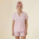 Gingham Pajamas Short Set in Pink | Button Top and Shorts Sleepwear [Sizes SM-L]