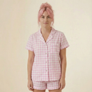 Gingham Pajamas Short Set in Pink | Button Top and Shorts Sleepwear [Sizes SM-L]
