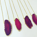 Gold Plated Agate Slice Necklace in Hot Pink