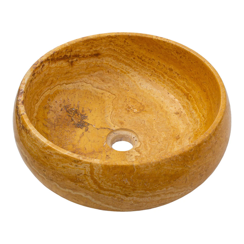 Golden Sienna Travertine Natural Stone Vessel Sink Filled and Polished (D)16" (H)6" angle view