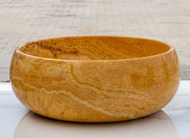 Golden Sienna Travertine Natural Stone Vessel Sink Filled and Polished (D)16" (H)6" side view