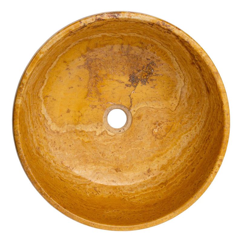 Golden Sienna Travertine Natural Stone Vessel Sink Filled and Polished (D)16" (H)6" angle view