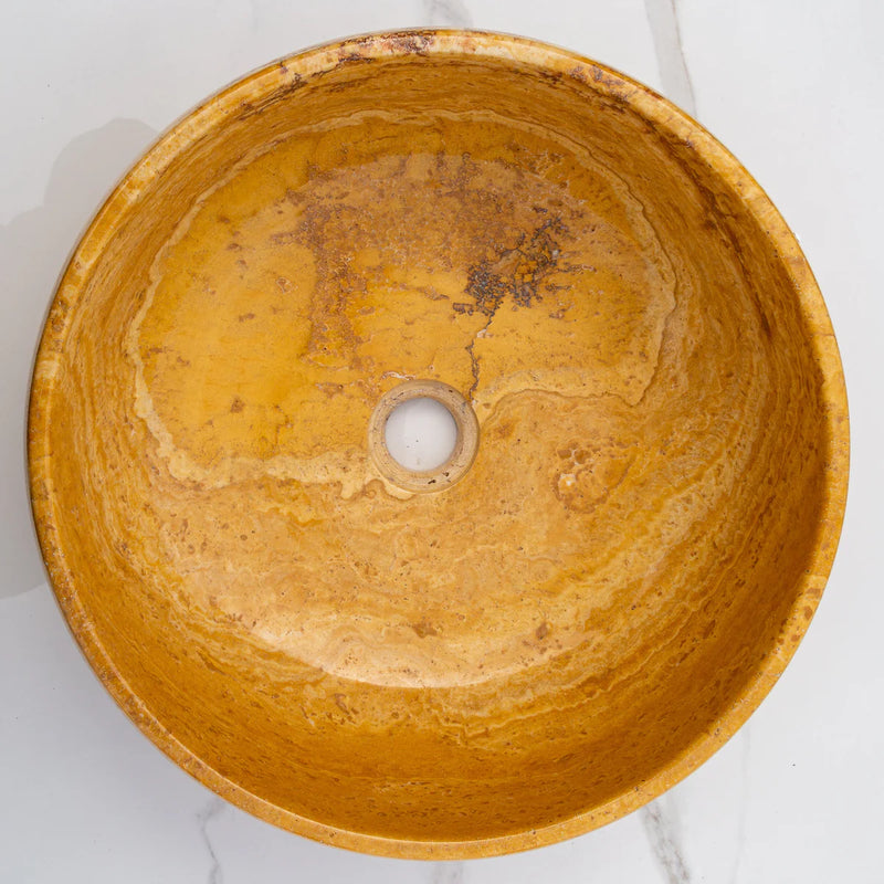 Golden Sienna Travertine Natural Stone Vessel Sink Filled and Polished (D)16" (H)6" top view