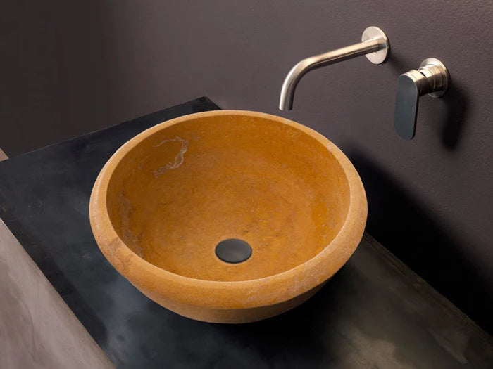 Golden Sienna Natural Stone Travertine Drop-in Vessel Sink Honed and Filled (D)16" (H)6" bathroom view 