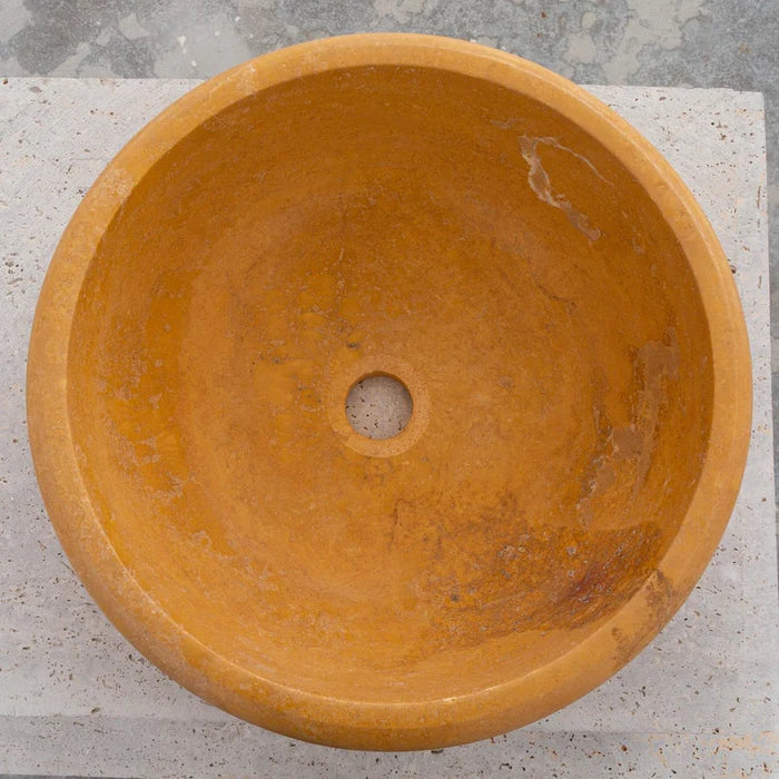 Golden Sienna Natural Stone Travertine Drop-in Vessel Sink Honed and Filled (D)16" (H)6" top view