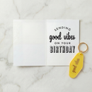 Good Vibes Motel Style Keychain with "Good Vibes on Your Birthday" Greeting Card | Gift for Her