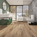 SPC Vinyl Rigid Core 9" Width 60" RL, 7mm Thick, 1.5mm IXPE Grand Aztec Zephyr Floors - Mazzia Collection Product shoot washroom view