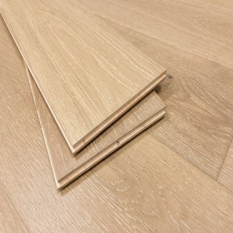 Engineered Hardwood European Oak 7.5" Wide, 74.8" RL, 0.59" Thick Wirebrushed Andaz Grant Beige - Mazzia Collection plank view
