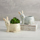 Green Rabbit Small Ceramic Planter | Cute Forest Bunny Shaped Succulents Flower Pot | 3" x 5"