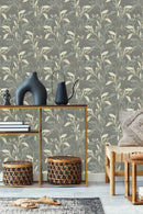 Contemporary Grey Leaves Wallpaper Fashionable Select