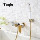 DecorBites™ Gold & White Wall Mounted Bathtub Faucet, Brass Bath Shower Mixer