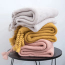 DecorBites™ Knit Throw Blanket Ivory Pink Solid Soft Plaid Tassels 50"x62"