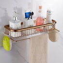 DecorBites™ Gold Brass Bathroom Shelf with Towel Hanger, Shampoo Holder, and Basket