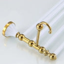 DecorBites™ Gold & White Bathroom Accessories Set: Corner Shelf, Paper Holder, Towel Holder, Toilet Brush Holder, Towel Rack