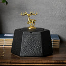 DecorBites™ Black Pottery Ashtray with Cover: Stylish, Large Capacity Ceramic Ashtray