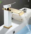 DecorBites™ Gold White Waterfall Brass Bathroom Basin Faucet Mixer Tap Hot Cold Sink