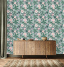 Gentle Hand Drawn Flowers on Green Background Wallpaper