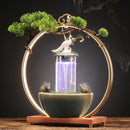 Lucky Pheasant Round LED Backflow Incense Burner With Flowing Water Fortune Fountain