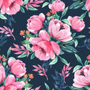 Stylish Dark Blue Wallpaper with Pink Flowers Chic