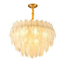 DecorBites™ Art Deco White Glass Feather Chandelier with LED Lighting for Foyer & Bedroom