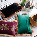 DecorBites™ Leopard Cheetah Print Fringed Cushion Cover in Dark Green, Burgundy, Black