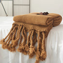 DecorBites™ Knit Throw Blanket Ivory Pink Solid Soft Plaid Tassels 50"x62"