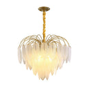 DecorBites™ Art Deco White Glass Feather Chandelier with LED Lighting for Foyer & Bedroom