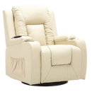 COMHOMA Recliner Chair, PU Rocking Chair for Adults, Swivel Recliner with Cup Holders, Heat and Massage, Single Sofa Seat with Side Pockets for Living Room, Bedroom (Black)