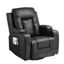 COMHOMA Recliner Chair, PU Rocking Chair for Adults, Swivel Recliner with Cup Holders, Heat and Massage, Single Sofa Seat with Side Pockets for Living Room, Bedroom (Black)