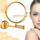 DecorBites™ Gold Brass Wall Mounted Double Cosmetic Mirror 8 Inch, 1:1 and 1:3 Magnification
