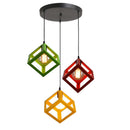 DecorBites™ Geometric Cube Pendant Lights Trio Metal Shades Square Ceiling Lamps