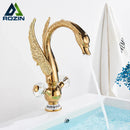 DecorBites™ Golden Swan Basin Faucet: Solid Brass, Deck Mount, Dual Handle Mixer Tap