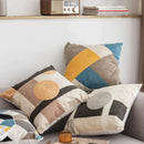 DecorBites™ Geometric Embroidery Cushion Cover Set - Blue Coffee Yellow Grey Abstract Square