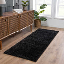 Faina Solid Black Shag Washable Area Rug - Clearance