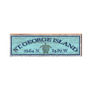 St. George Island Sea Turtle Blue Latitude Longitude | Wall Art Print on Real Wood