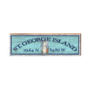 St. George Island Lighthouse Blue Latitude Longitude | Wall Art Print on Real Wood