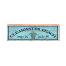 Clearwater Beach Sea Turtle Blue Latitude Longitude | Real Wood Art Print
