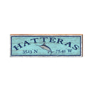 Hatteras, North Carolina Wooden Latitude Longitude Sign | Wall Art Print on Real Wood