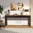 Farmhouse Style Antique Lattice Carved Teak Wood Frieze Repurposed 75" Long Console