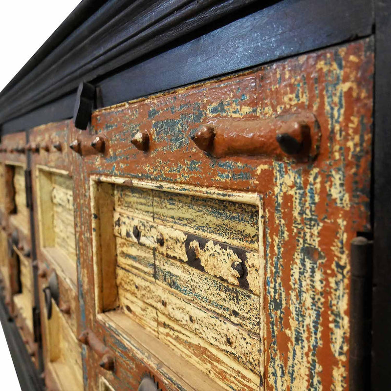 1900s Antique Door Upcycled Colored Patina Rustic 88 in. Long Credenza