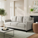 Modern 3-Seater Upholstered Sofa in Cream Microfiber with Button Tufted Cushions