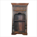 Antique Carved Teak Wood Arch Columns Open Shelf Display Cabinet