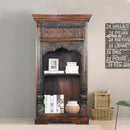 Antique Carved Teak Wood Arch Columns Open Shelf Display Cabinet