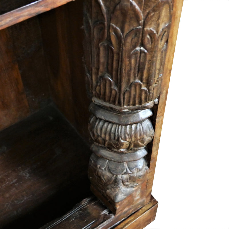 Antique Carved Teak Wood Arch Columns Open Shelf Display Cabinet