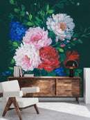 Modish Dark Green Wallpaper with Flowers Tasteful