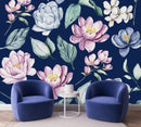 Fashionable Dark Blue Wallpaper with Flowers Fashionable