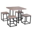 Farmhouse 5 Piece Square Natural Wood Steel Kitchen Dining Set